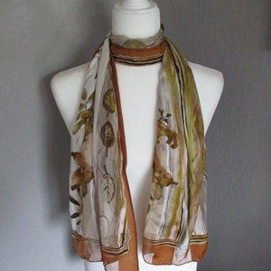 Fall leaves and floral semi sheer scarf